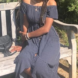 Cotton On Off Shoulder  Navy Polka Dot Dress